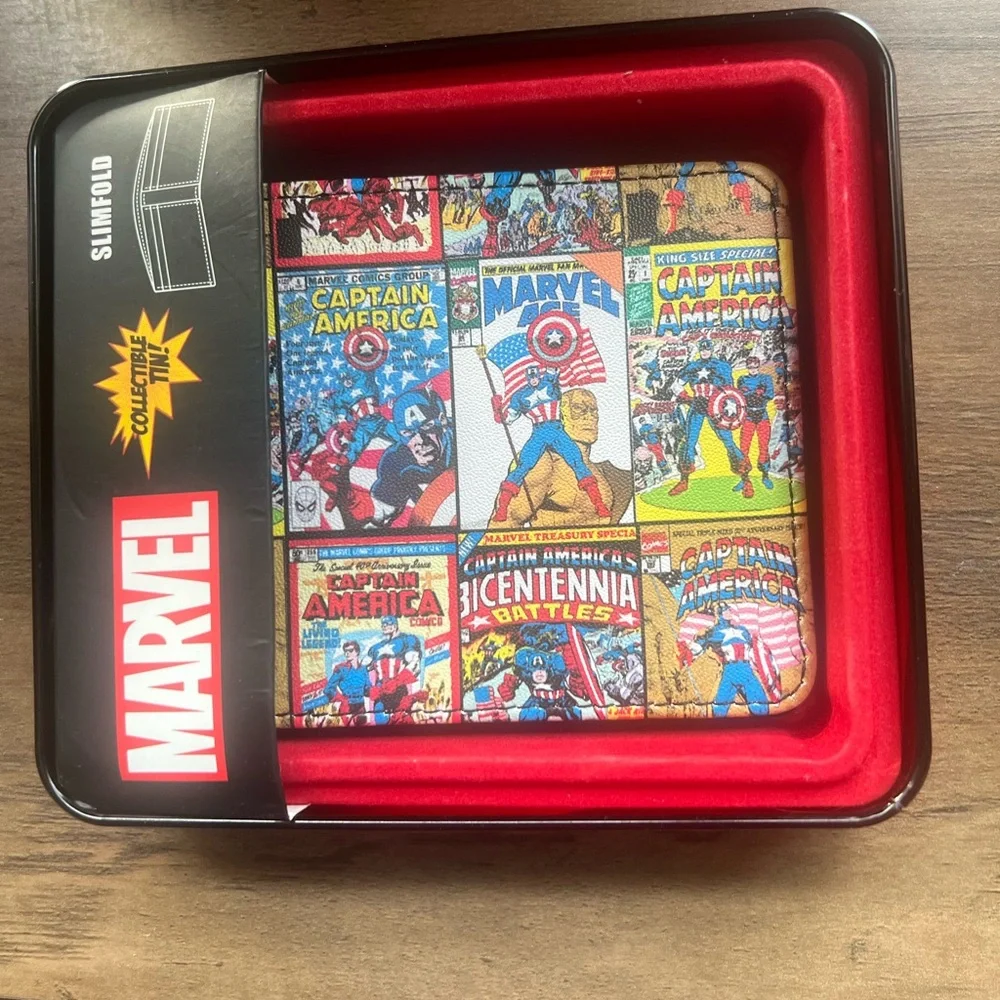 Marvel Captain America Bifold Slimfold Men Wallet In Collectible Tin Case NEW